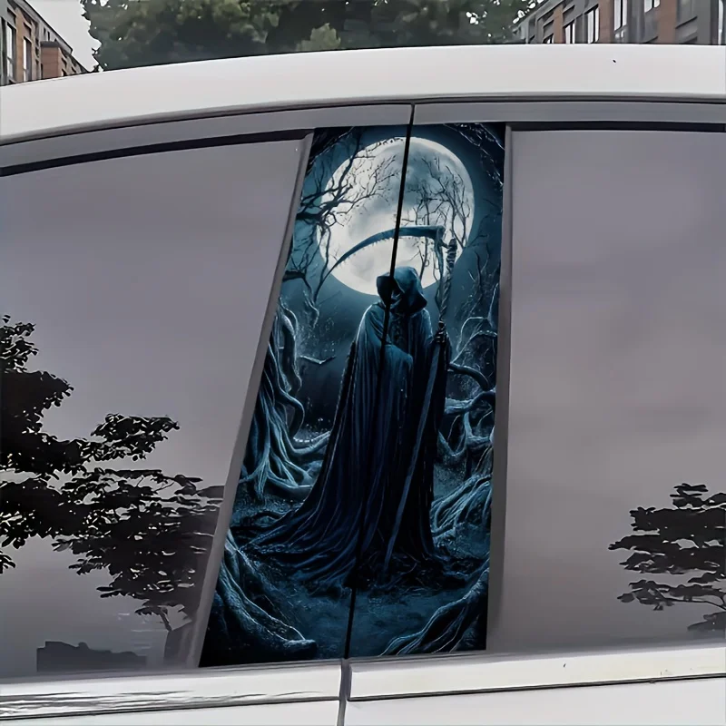Pack of 2 B-pillar Decals: Grim Reaper and Ghoul Themed Scratch Resistant Vehicle B-pillar Stickers for car exterior trim