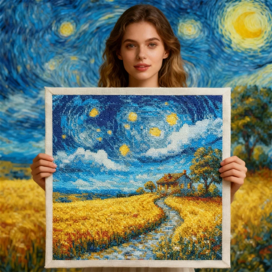

2026 New style Starry Sky Embroidery DIY Landscape Printed Kits Cross Stitch Needlework Set Home Decor Crafts Gift