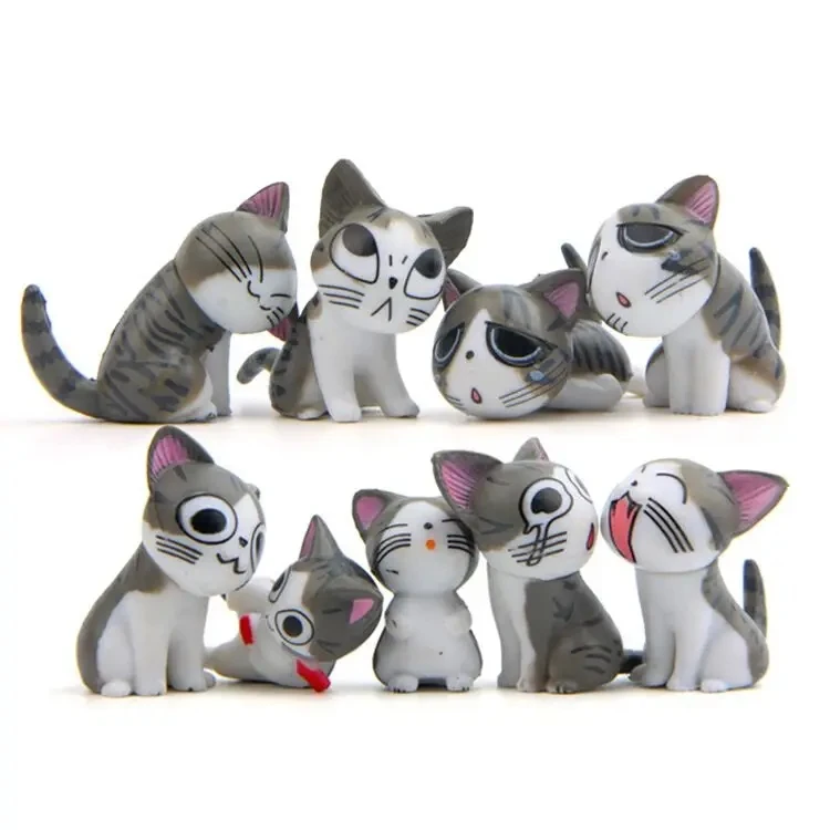 9Pcs/Set Anime Grey Sweet Cat Action Toy Figures 2-3CM