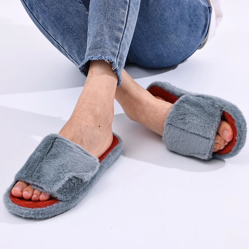 Eyriphy Warm Cotton Slippers Breathable Lightweight Home Shoes Women Cozy Soft Bottom Plush Slides Female Casual Fuzzy Slippers