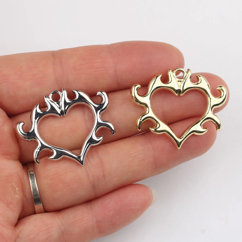10pcs Simple Hollow Out Flame Heart Charms Pendant Jewelry Making Accessories Handmade DIY Bracelet Earrings Necklace Ornament