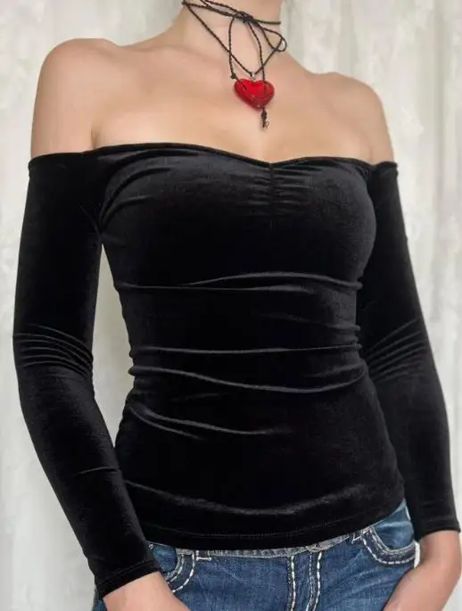 

Elegant Sexy Y2K Hot Girl Strapless Long Sleeved Vest Women's T-Shirt Pullover Tops Women's Clothing 2025 Autumn and Winter