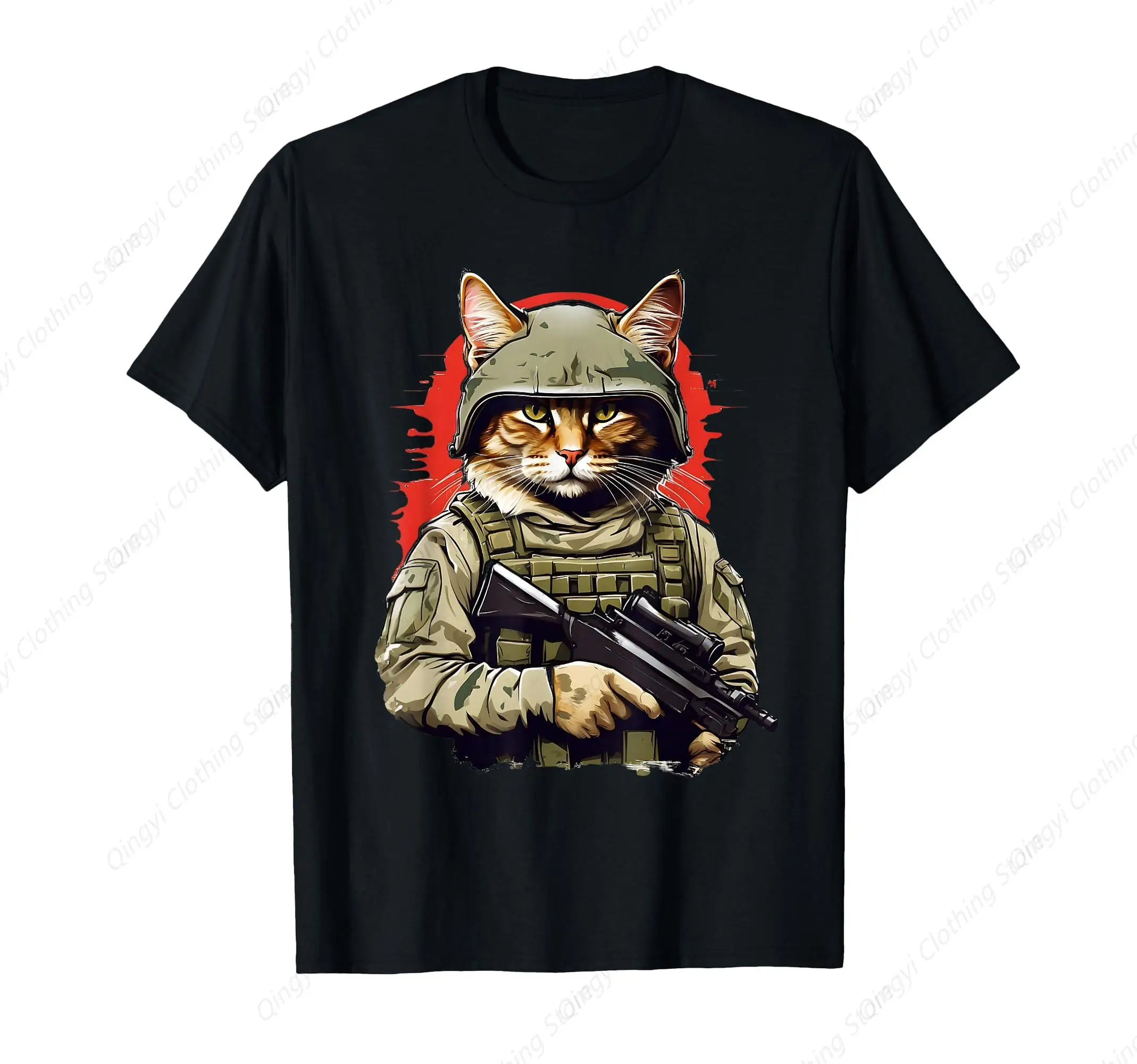 

Funny Army Cat with Gun Soldier Warrior Kitty T-Shirt