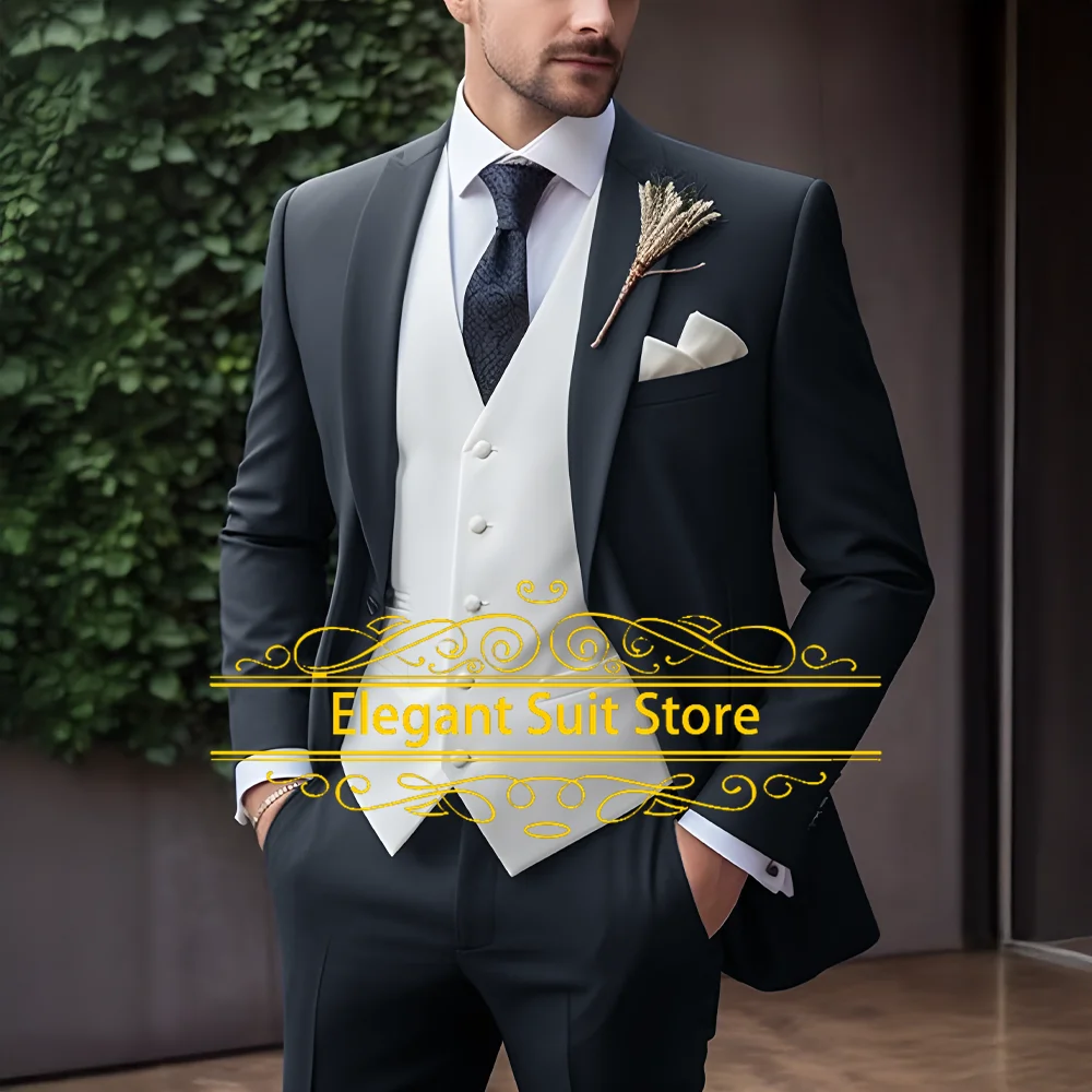 Men's Suits Elegant Wedding Blazer Slim Fit 3 Pcs Jacket Pants Vest Luxury Costume Homme Formal Party Male Clothing