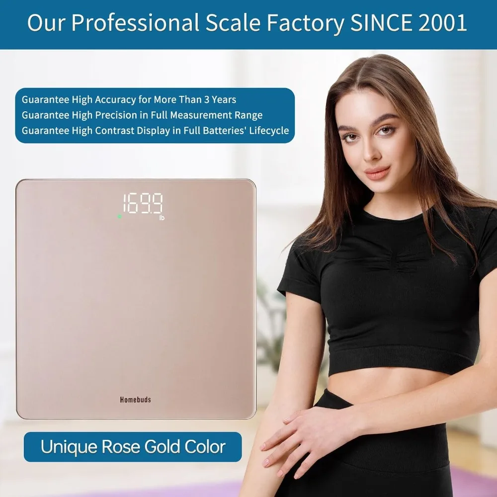 Precision 0.1lb Bathroom Scale, 400lb Capacity, Rose Gold, Step-On, White LED, Batteries Included