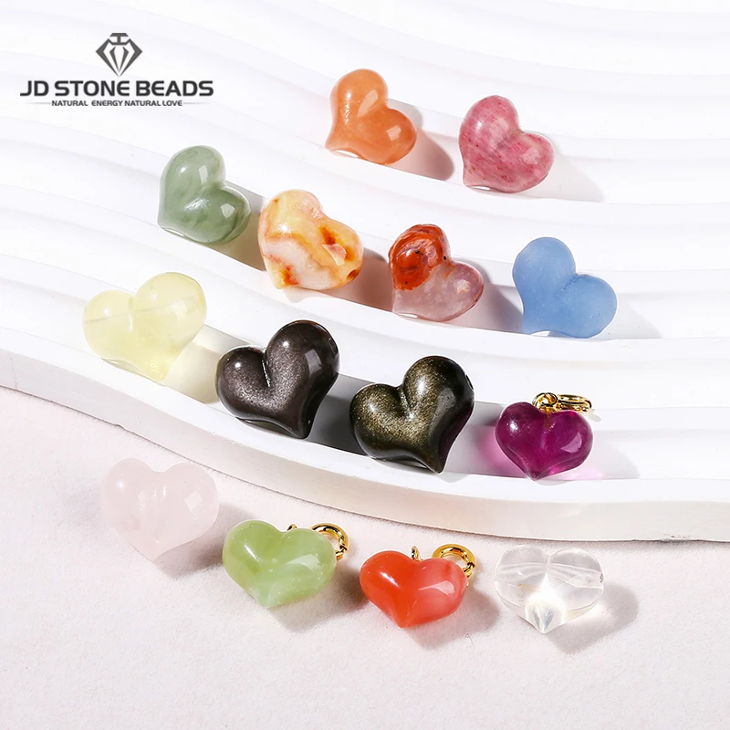 

1 Pc Natural Stone Carved Heart Shape Bead Fluorite Obsidian Moonstone Charms For Jewelry Making Diy Necklace Bracelet Accessory