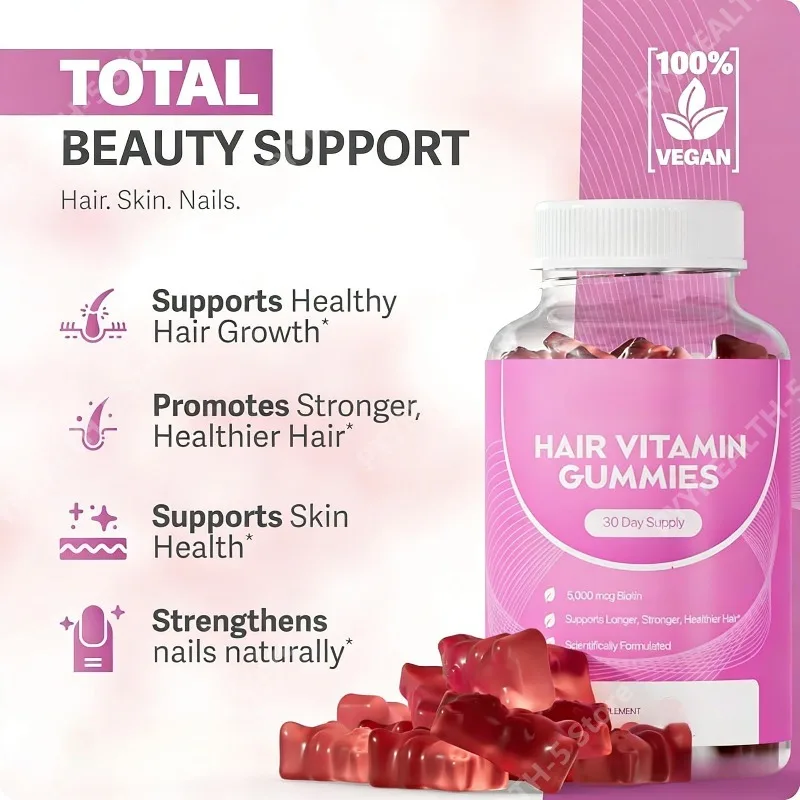 

Hair Growth Gummies for Women & Men – Vegan Hair Gummies with 5000mcg Biotin – Vitamins for Strong, Healthy-Looking