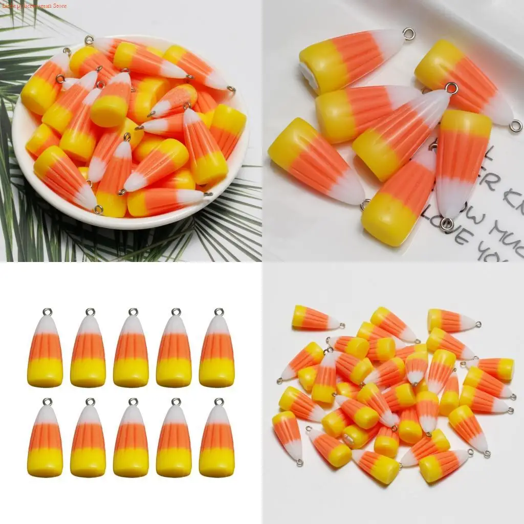 F92D Set of 10 Halloween Resin Candy Corn Charms Jewelry Making Accessories Resin Texture for Costume and Craft Projects