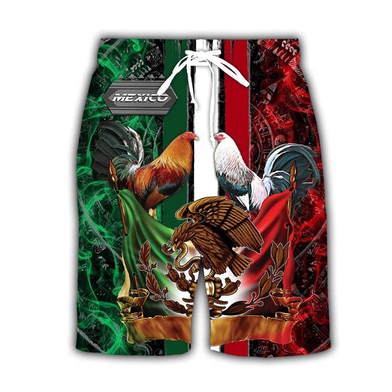 Gráfico Bandeira Y2k Mexicana Masculina Calções de Praia, Shorts de Surf Impresso 3D, Maiô Havaí Verão, Calções de Gelo Frescos, Calções de Natação