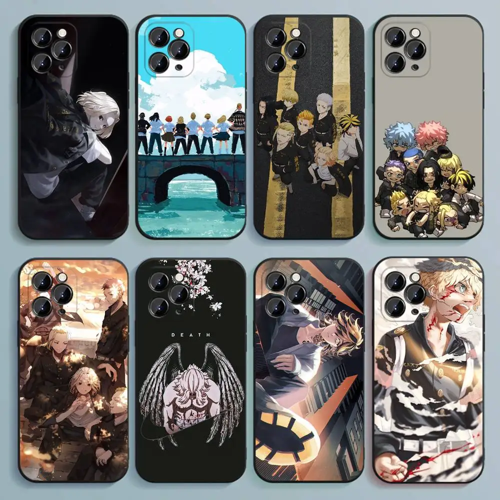 

Anime T-Tokyo Revengers Phone Case For iPhone 17,16,15,14,13,12,Pro,Max,Plus,E,SE4,Air,Mini Black Soft Cover