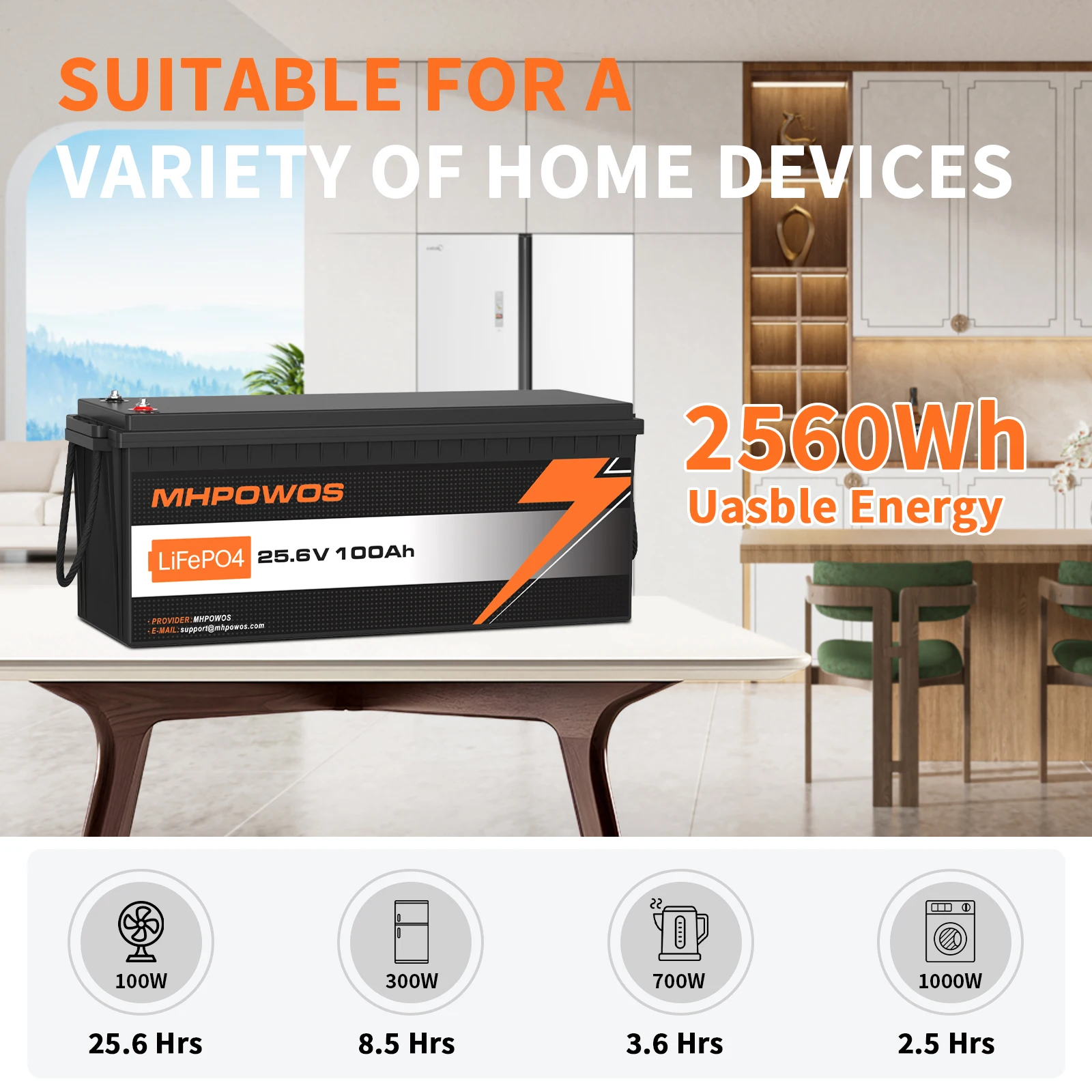 MHPOWOS LiFePO4 Lithium Battery, Rechargeable Battery Up to 15000 Cycles, Built-in BMS, Max 2560Wh for RV Marine Trolling Motor