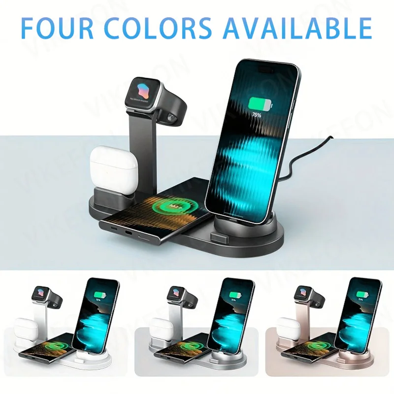 حامل شاحن لاسلكي لهاتف iPhone17 16 15 14 13 12 XR Max شاحن سامسونج لأجهزة Air-pods Pro iWatch 9 8 7 محطة شحن سريعة #6