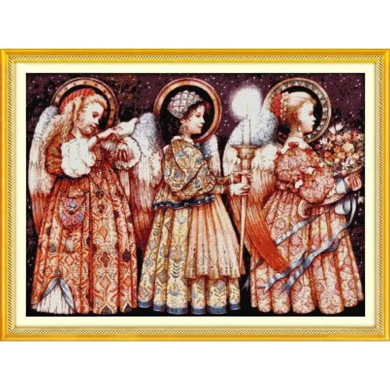 Joy Sunday News Printed Cross Stitch Kit ,  Easy Pattern with Aida and DMC Threads,  Stamped Fabric Embroidery Set-Christmas Eve