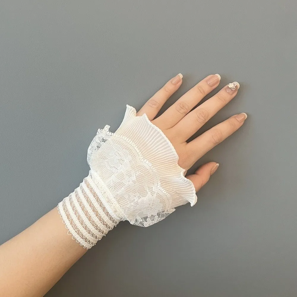 Gentle Embroidery Details False Wrist Cuffs Mesh Double-layer Detachable Sleeves Ruffle Solid Color Lace Fake Cuffs Wedding