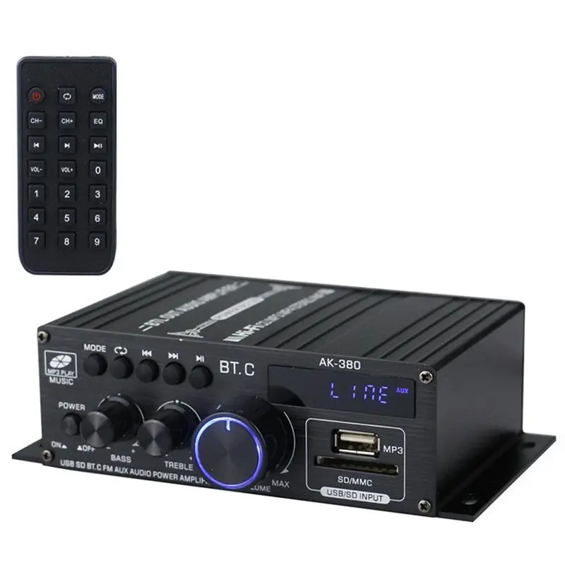 

Усилитель мощности AY14-Ak380 800 Вт 12 В, Bluetooth, стерео, для дома и автомобиля, с басами, аудиоплеер, автомобильный динамик, класс D, FM, USB/SD, аксессуары
