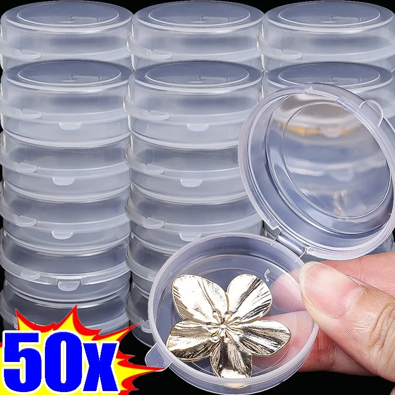 50/1pcs Mini Plastic Storage Box Containers Portable Pill Medicine Round Holder Storage Organizer Jewelry Packaging Storage Bins