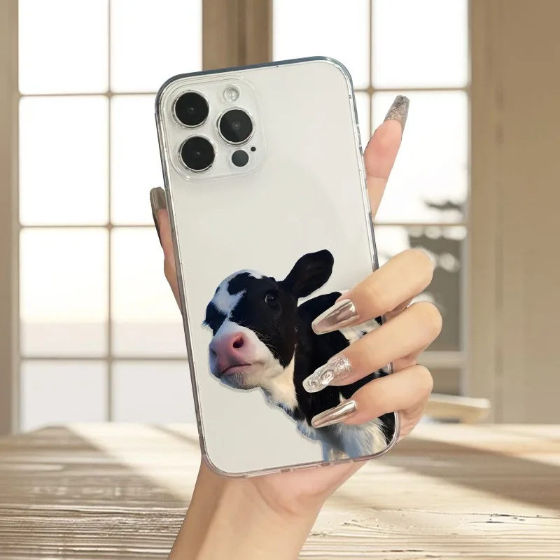 Funda de teléfono con diseño de vaca adecuada para iPhone 17 16 15 14 13 12 11 Pro/Max/Plus, funda trasera transparente anticaída y a prueba de golpes