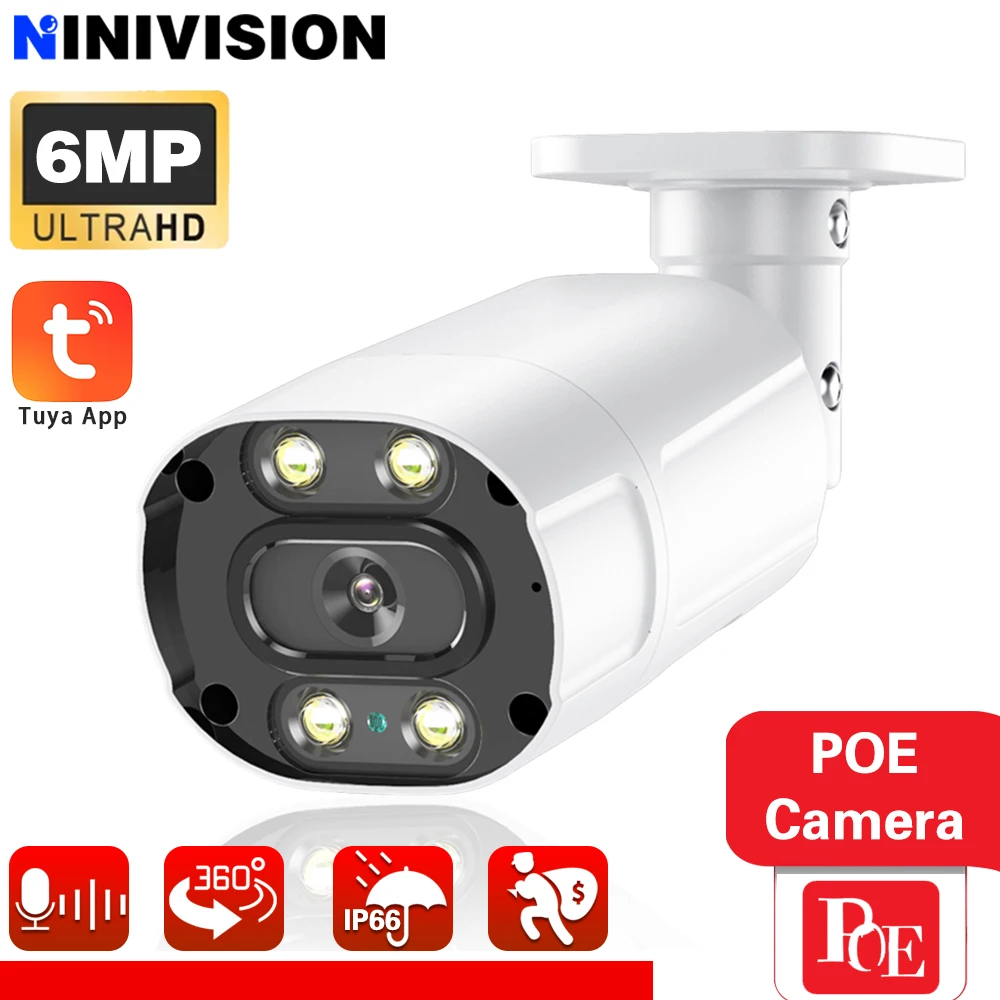 

TUYA APP 6MP H.265 IP Camera POE Security Surveillance IP Camera Metal Two Way Audio Double Light Color Night Vision CCTV Video