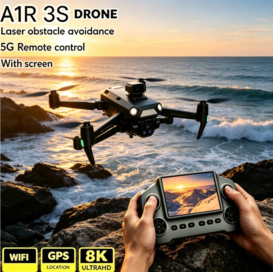 OriginalA1R Drone GPS 8K HD 5G WIFI FPV Foldable Quadcopter Brushless Motor Laser Obstacle Avoidance Large Screen Remote Control