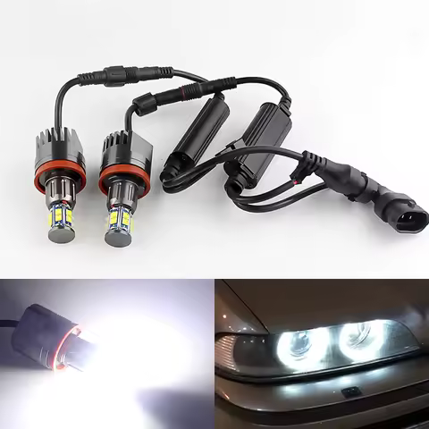2Pcs LED Angel Eyes Lights Canbus for BMW E60 E61 E63 X5 E70 X6 E71 E90 E91 E92 E93 M3 E89 E82 E87 H8 LED Headlight 6000K White