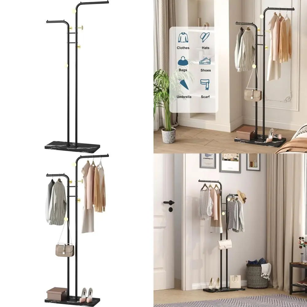 

Стильная черная напольная металлическая вешалка для одежды с 5 крючками для домашнего хранения