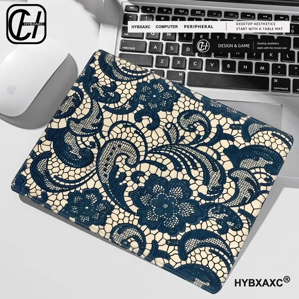1PC Vintage Blue Floral Lace Mouse Pad Multiple sizes Large Square Computer Office Game Table Mats XS Rubber Anti-slip Mousepad