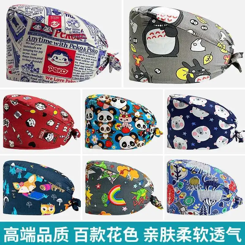 Women, Pure Cotton Nurse, Cute Dentist Cap For Men, Elastic Printed Thin Design, Surgical Operating Room Physician