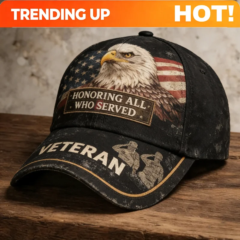 Customization Authentic Military Distressed USA Flag Cap Suitable For Veterans - Adjustable Eagle Headwear With Honoring All Who