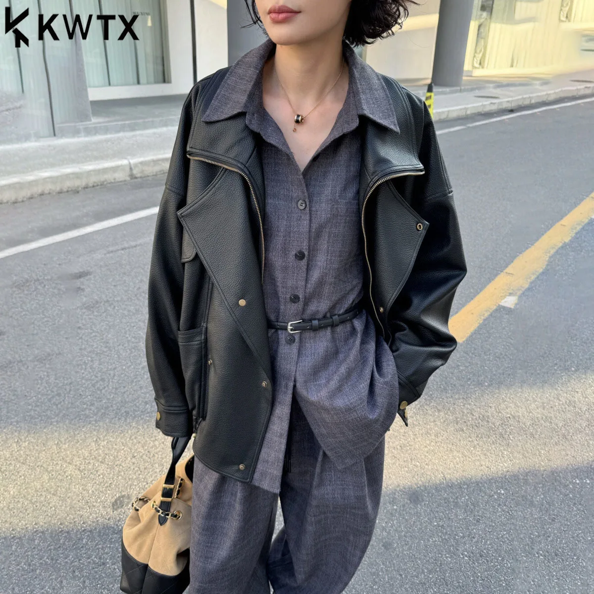 

KWTX 2025 Women's New Arrival Women's Solid Jacket Retro Double Breasted Zipper Collar Casual Elegant Coat Autumn Comfort