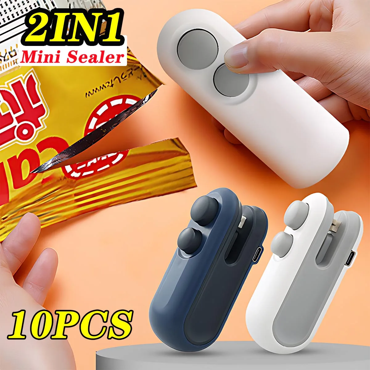 Portable Mini Sealer 2 in 1 Heat Sealer for Snacks  Home Use Rechargeable Sealer Vacuum Sealer Snacks Plastic Bag Heat Sealer