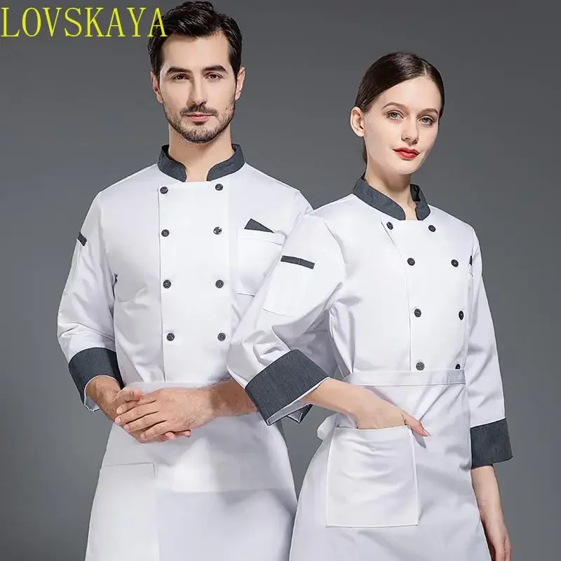 黒のシェフジャケット長袖シェフユニフォームコックコートシェフTシャツベーカー作業服ウェイターレストランホテル服女性ロゴ