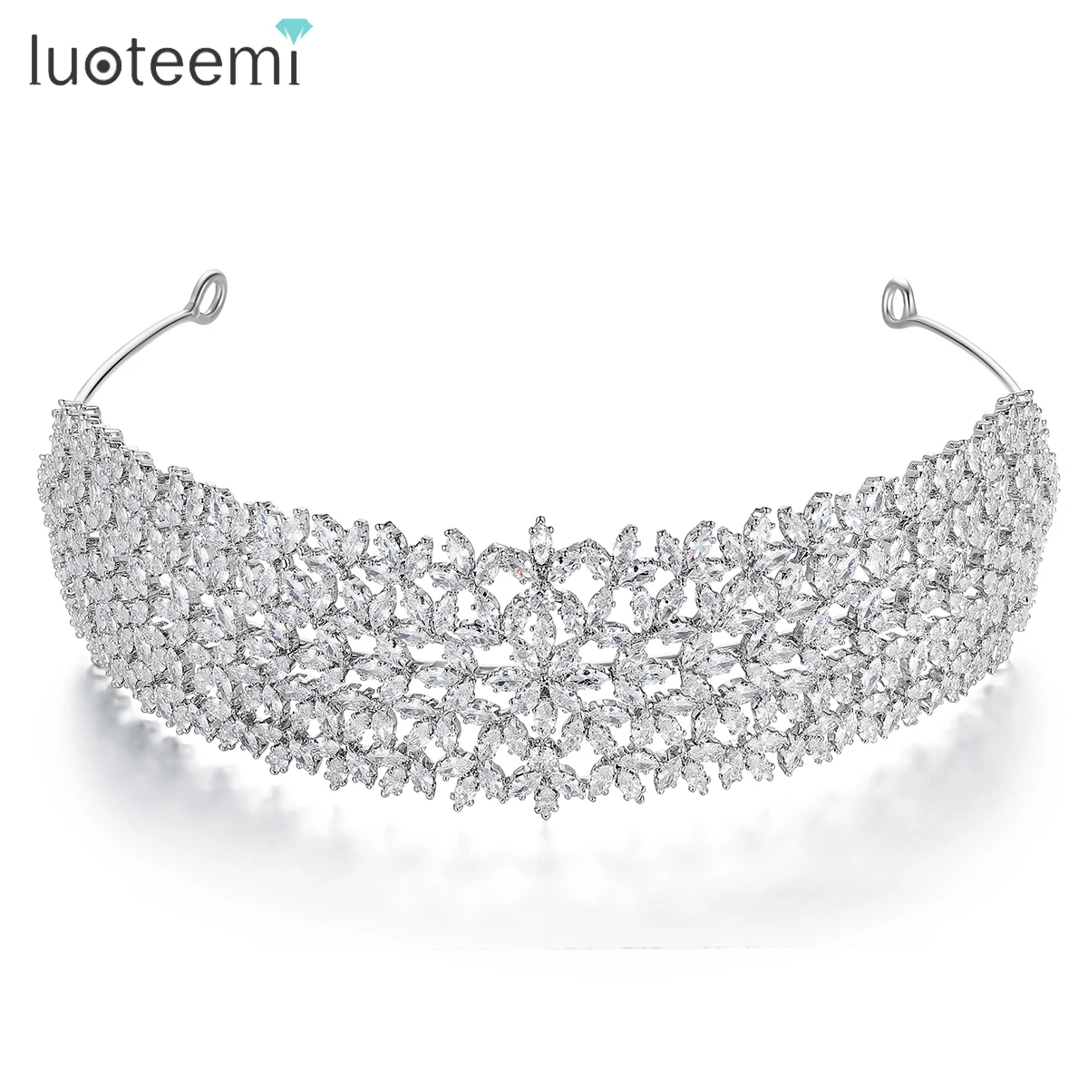 

LUOTEEMI Luxury Wide Sparkling Cubic Zirconia Tiara Crown for Princess Girl High Quality Bridal Wedding Accessories Christmas