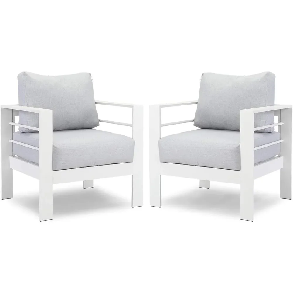 Patio Furniture Metal Armchair,2 PCS All-Weather Aluminum Garden Outdoor Contemporary Sofa Chair(White)with Cushions(Light Grey)