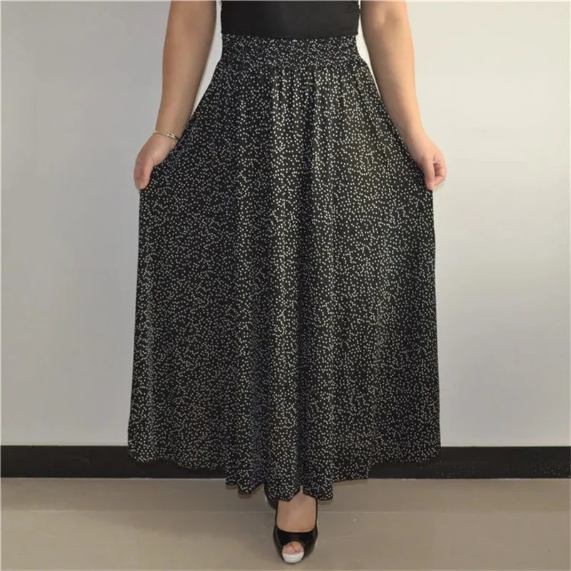 الصيف السيدات الأزهار طباعة تنورة الكورية الإناث حجم كبير 4XL الحرير الجليد الشمس التنانير الطويلة منتصف العمر الأم عالية الخصر ماكسي تنورة