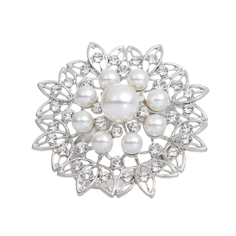 6-piece Set Napkin Rings Christmas Pearl Flower Golden Silver Napkin Buckle Rhinestones Napkin Holder Suitable for Party