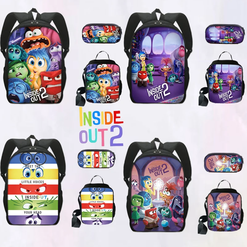 Inside Out 2 Movie Disney Kids Shoulders Backpacks Pencil Case Lunch Bag Set 16 Inch Single Layer Back-to-school Gift for Kids