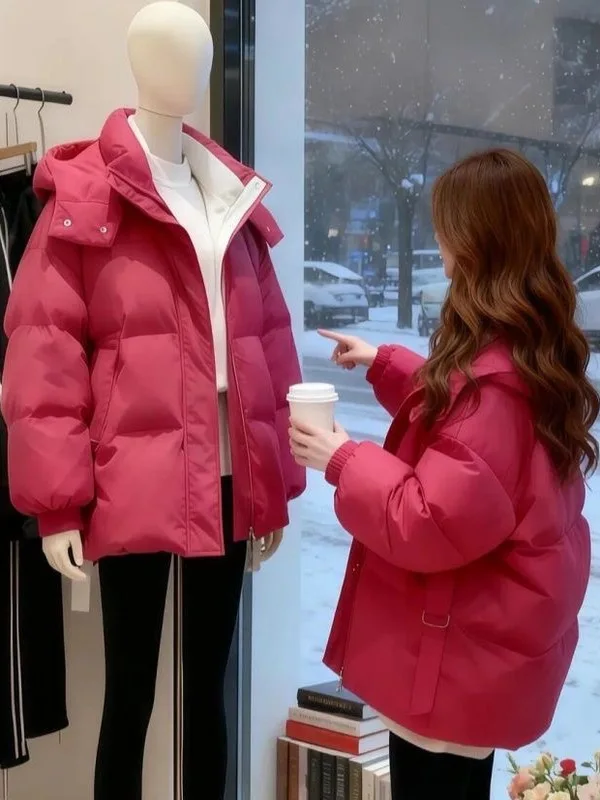 

Dopne Fruit Color Cotton Jaet Women's Winter New Korean Sle ort Thi Warm Coat Casual Streetwear Hooded Zipper