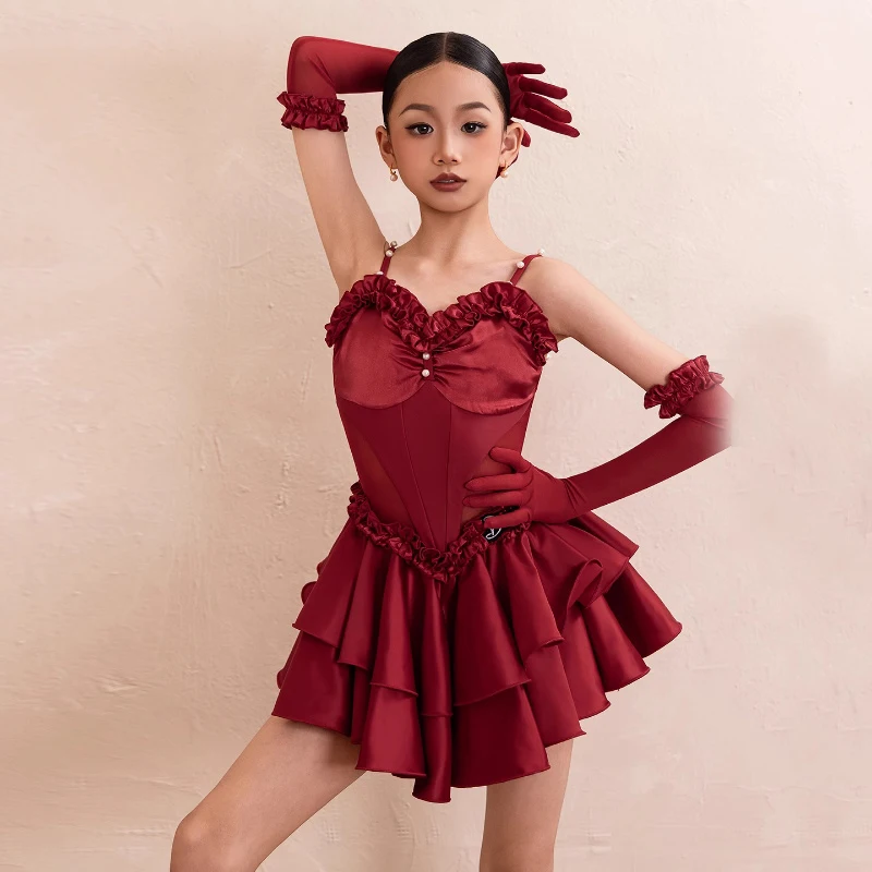 Robe professionnelle de danse latine pour filles, robe de concours de danse latine Chacha, Costume de danse latine Samba pour enfants, nouvelle collection 2025 DW10888