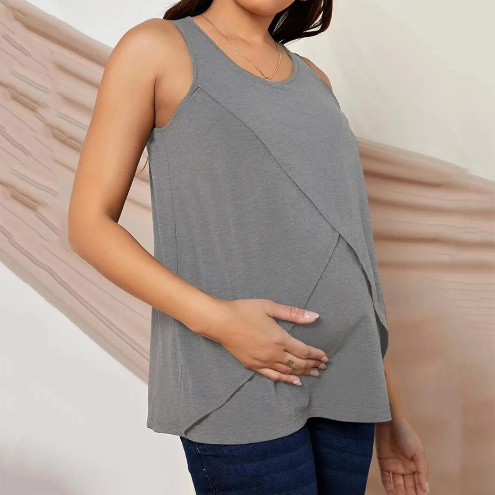 Maternity Breastfeeding Tank Tops Womens Irregular Solid Color Hem Tee Shirt Mom Casual Short Sleeve Basic Nursing Pregnant Tops