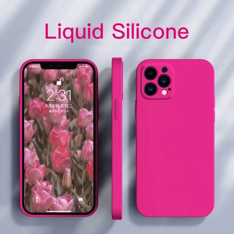 Funda de silicona líquida suave para iPhone, 15, 14, 11, 13, 12 Pro Max, Mini Plus, X, XR, XS Max, 7, 8, SE, 2022