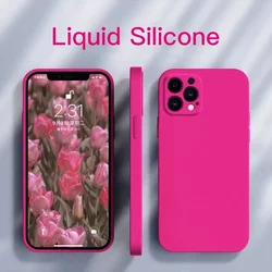 Coque en silicone liquide souple pour iPhone, coque arrière de protection, 15 14 11 13 12 Pro Max Mini Plus X Poly XS Max 7 8 SE 2022