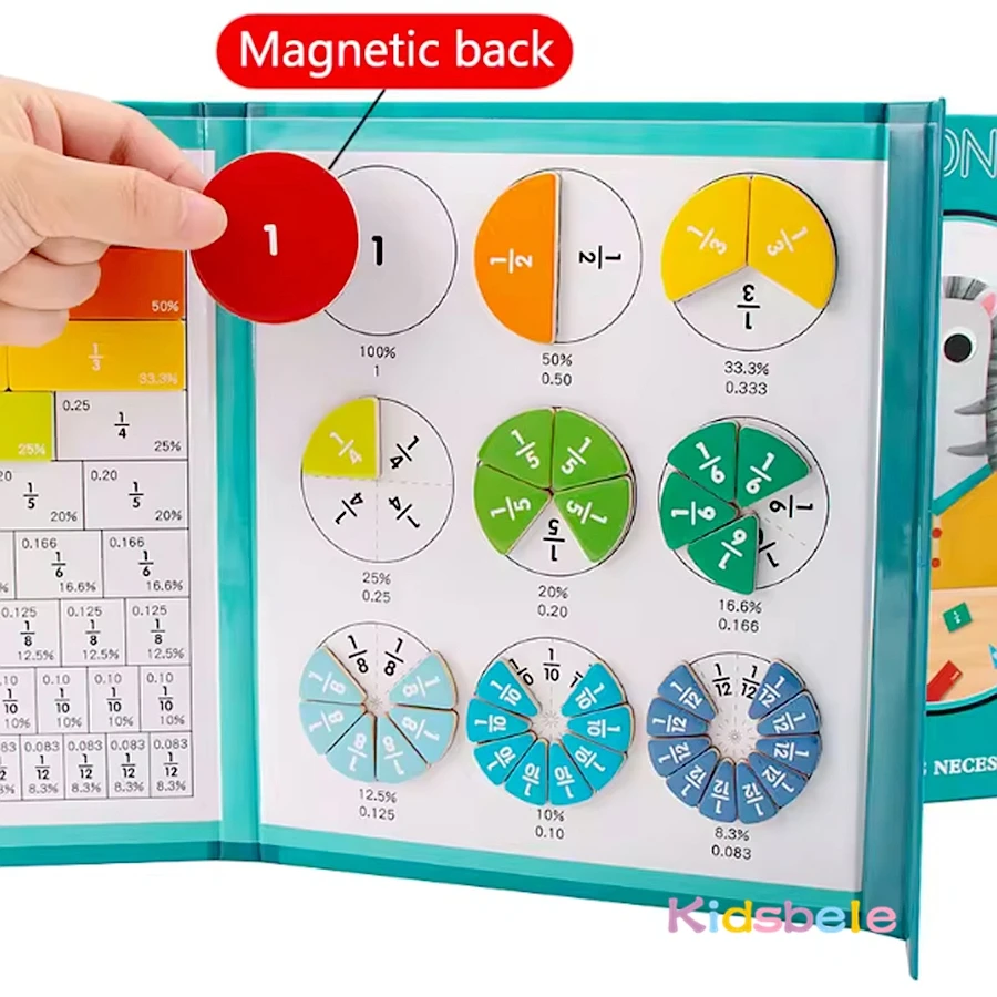 Magnetic Rainbow Fraction Tiles Children Montessori Wooden Arithmetic Teaching Aids Visual/Tactile Math Learning Toy Ages 6+