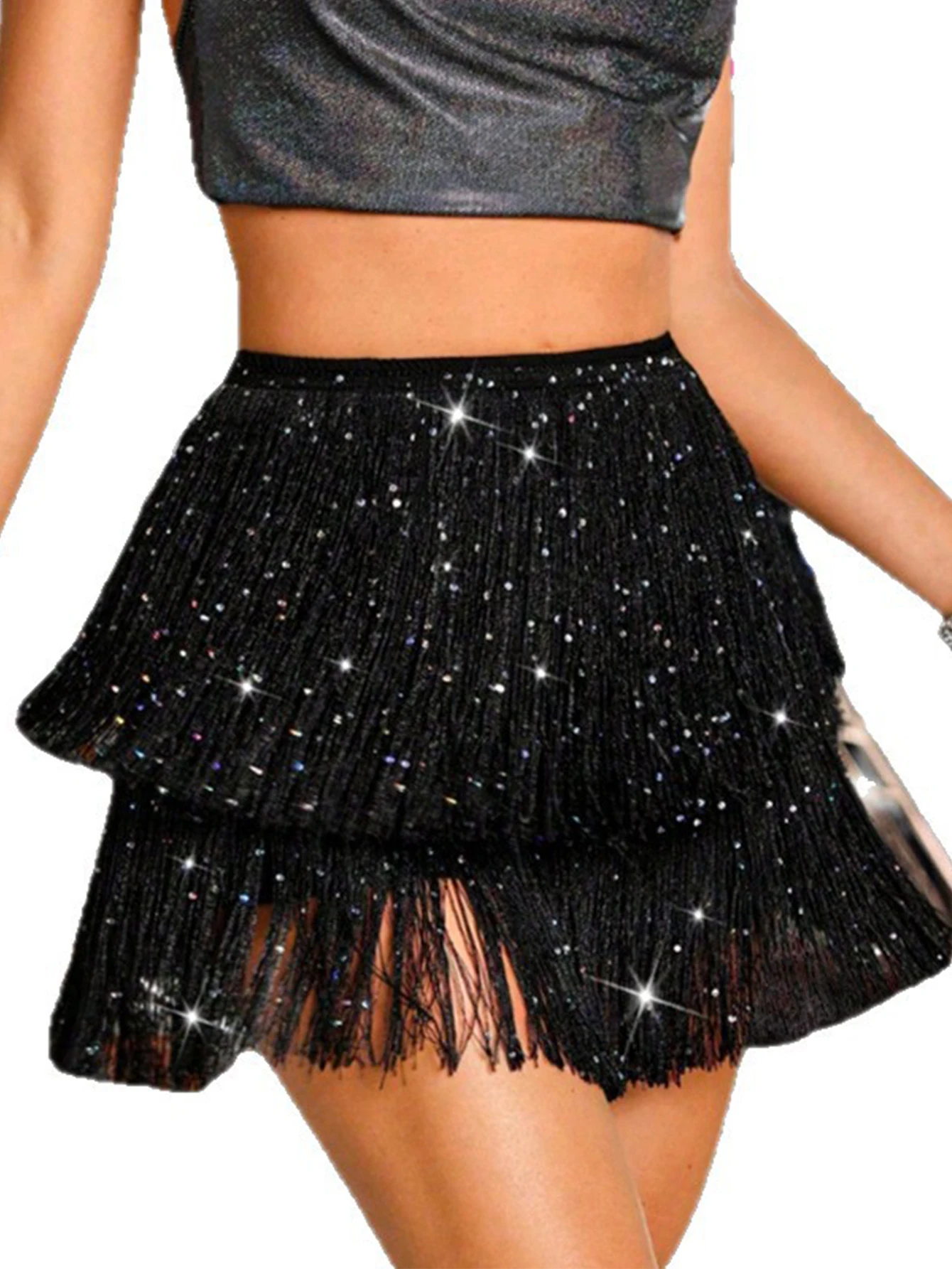 Seksowna mini spódniczka z frędzlami i cekinami, damska letnia odzież uliczna, spódnice klubowe na imprezy, modna damska spódnica z wysokim stanem, krótka mikro spódniczka, szorty.