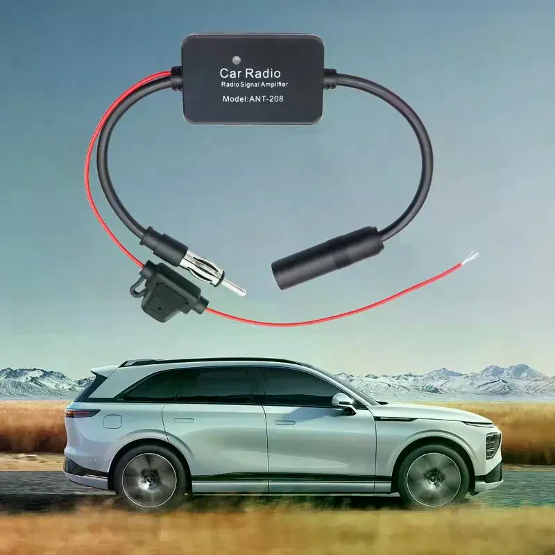 Auto Radio FM Antenna Amplifier Signal Booster Enhancer Device for Crisp Audio Compatible with Multiple Car Audio Systems
