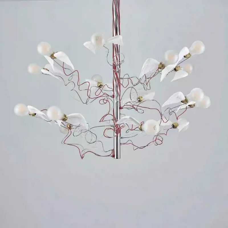 Art Living Room Ceiling Light Dining Room Pendant American Nordic Bedroom Pendant Flower Feather Full Copper Branch Light