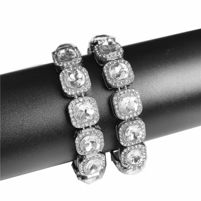 

12mm Men Women Hip Hop Iced Out Bling Chain Bracelet High Quality Square Cz Stone Tennis Chain Silver Color Bracelets Jewelry