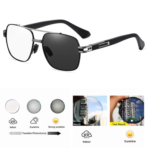 Imagen 2 del producto Gafas de lectura fotocromáticas de Metal Premium para hombre, gafas cuadradas para presbicia, gafas descoloridas a la moda, dioptrías personalizadas