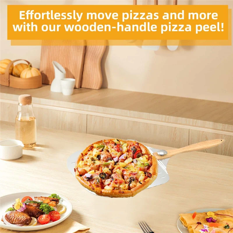 

【Clearance Sale】Perforated 12Inch Pizza Peel Aluminum Metal Pizza Spatula Paddle With Wood Handle For Baking Pizzas Breads