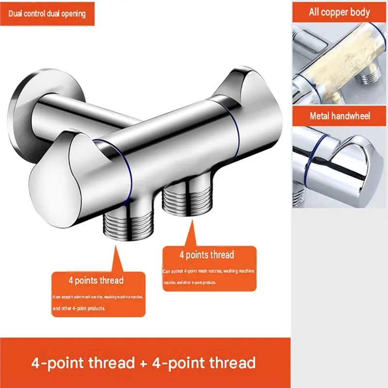 AT28-All-Copper 1-In-2-Out Angle Valve Splitter - 4-Point Dual Outlet For Washing Machine & Dishwasher