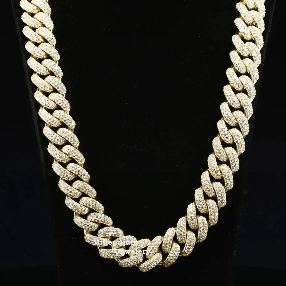 

Buy High Quality 43.22 Carat Moissanite Hip Hop Cuban Chain 18" Inch Size Sterling Silver Made Chain for Sale